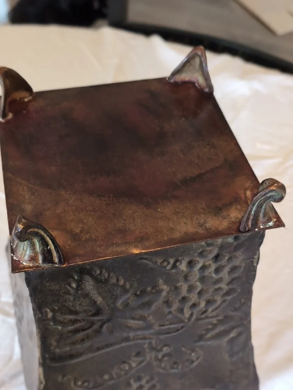 Pottery Barn Embossed Metal Vase - Brown with Subtle Gold Highlights